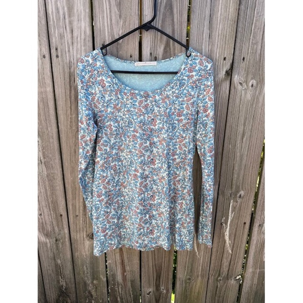 Cottagecore Floral Peruvian Connection Top Size M Blue Pink Pima Cotton Tee